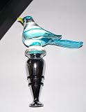 Two's Company New Hand Blown Glass Bird and Silver Bottle Stopper Wine Plug in Gift Box, Blue