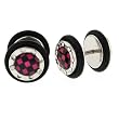 Faux Plug With Clear CZ- Pink Checker Logo - 16g Stud - 00g Fake Plug - Sold as a Pair Faux Plug With Clear CZ- Pink Checker Logo - 16g Stud - 00g Fake Plug - Sold as a Pair