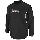 MLB Men's Miami Marlins Long Sleeve Crew Neck Thermabase Tech Fleece Pullover by Majestic (Pro Black/Pro White, Large)