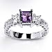 Absolutely Stunning Solid Sterling Silver Cubic Zirconia Rhodium Plated Ring with Square Amethyst Semi-Precious Center Stone