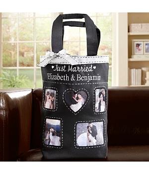 Personalized Wedding Gifts - Just Married Black and White Photo Tote