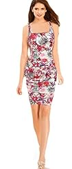 Polyester Floral Print Square Neck Illusion Sleeveless Tank Above the Knee Bodycon Dress/Mini Dress 