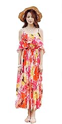 Elasticized   Waistline Floral Print Sleeveless Summer Chiffon Maxi Dress 
