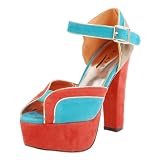 Victoria14 Colorblock Platform Ankle Strap Heels CORAL