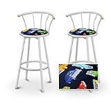 IMAGE OF 2 Old Car Oldsmobile Fabric Specialty / Custom White Barstools with Backrest Set