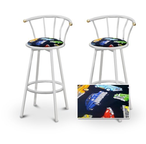 2 Old Car Oldsmobile Fabric Specialty / Custom White Barstools with Backrest Set