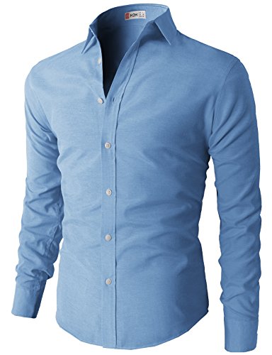 H2H Mens Oxford Cotton Slim Fit Dress Button-down Shirts Long Sleeve