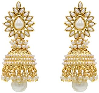 Hyderabad Jewels Girls' Antique Golden Jhumka White