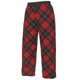Red and Black Diagonal diamond tartan plaid check flannel cotton pants for lounging, sleep, sports. Unisex relaxed fit, available in 3 Youth sizes, exposed elastic waist