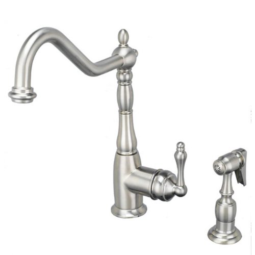 Artisan AF-430-SN Premium Collection Single Handle Kitchen Faucet with High Arc Spout and Sidespray Premium Collection, Satin Nickel