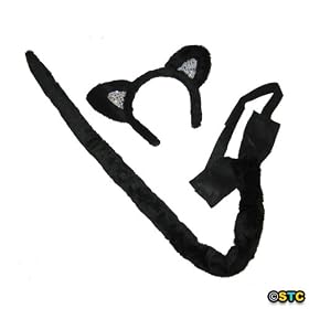 Deluxe Black Cat Ears Costume Accessory Set ~ Halloween Cat Costume Accessories