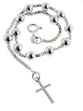 Catholic Rosary Beads Italian Made Sterling Silver Cross 5mm Bracelet 7.5"