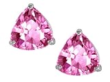 Original Star K(tm) Trillion 7mm Created Pink Sapphire Earring Studs in .925 Sterling Silver