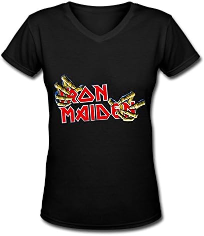 Black V Neck T Shirt For Women Iron Maiden Tour 2016 Logo