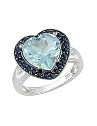 10k White Gold Blue Topaz, Sapphire Heart and Accent Diamond Ring (0.01 Cttw, G-H Color, I1-I2 Clarity)