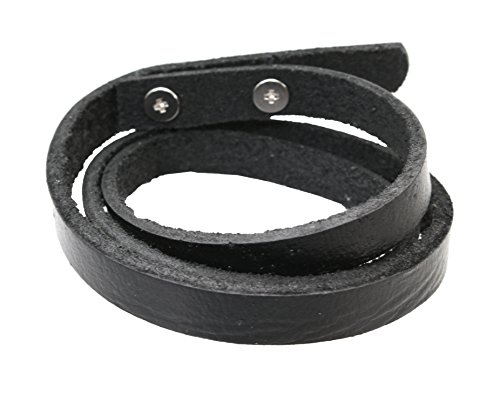 Neptune Giftware Mens Black Leather Wrap Around Strap Wristband Bracelet - 03