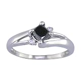 0.65 CT Princess Cut Black & White Diamond Ring In Sterling Silver