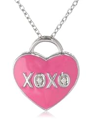 Sterling Silver Pink Enamel Heart "XOXO" with Diamond-Accent Pendant Necklace (0.01 cttw, I-J Color, I2-I3 Clarity), 18"