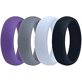 Womens Silicone Wedding Ring Band - 4 Rings Pack - 5.5mm Wide (2mm Thick) - Purple, Grey, Black, White