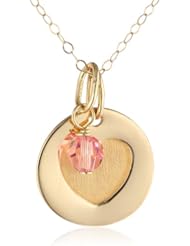 Duragold 14k Gold Disc Heart with Crystal Birthstone Pendant Necklace
