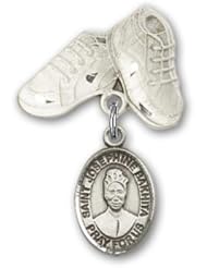 Sterling Silver Baby Badge with St. Josephine Bakhita Charm and Baby Boots Pin