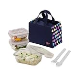 Lock & Lock Glass Euro Lunch Box Set, Gray Color Dot Pattern Bag