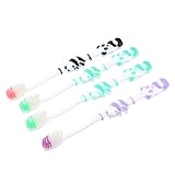 Children 4 Pcs Dual Panda Handle Soft Bristled Toothbrush Green Purple Black