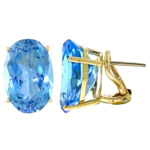 14k Gold French Clip Earrings with Genuine Blue Topaz by 