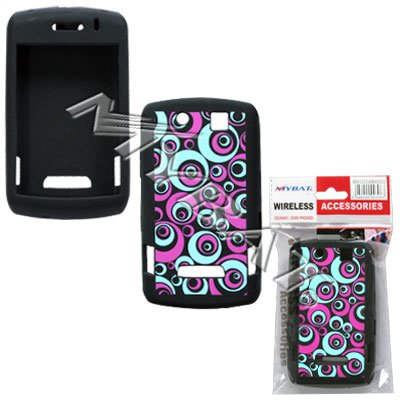 Black with Purple and Blue Groove Circles Roller Print Design Silicone Skin Cover Case Cell Phone Protector for BlackBerry 9500 9530 Storm