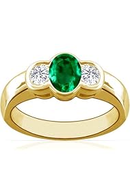 18K Yellow Gold Oval Cut Emerald Three Stone Ring