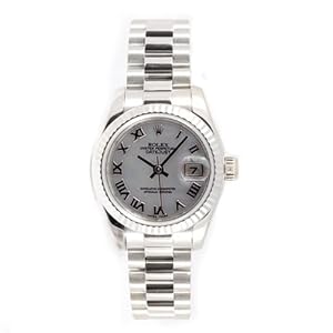 Rolex Ladys President New Style Heavy Band 18k White Gold Model 179179 Fluted Bezel Mother Of Pearl Roman Dial