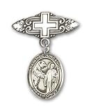 Sterling Silver Baby Badge with St. Columbanus Charm and Badge Pin with Cross St. Columbanus is the Patron Saint of Motorcyclists