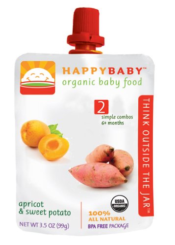 HAPPYBABY Organic Baby Food, Stage 2, Apricot & Sweet Potato, 3.5 Ounce Pouch (Pack of 16)