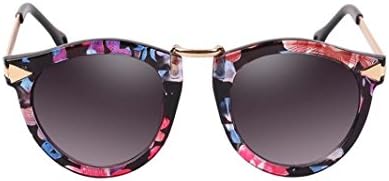 Ms. tide round face avant-garde fashion retro sunglasses polarized sunglasses myopia (Black Floral)