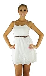 Strapless Cotton/Polyester Above the Knee High-Low-Hem Belted Mini Dress 