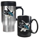 San Jose Sharks NHL Stainless Steel Travel Mug & Black Ceramic Mug Set - Primary Logo