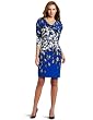 Jones New York Womens Print Drape Neck Dress