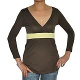 Womens Diesel Brown long sleeve v-neck top. shirt with a low v-neck cutting and ribbon tied around the rib cage - Large