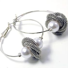 Mesh Chain & Pearl Hoop Earrings Fashion Jewelry