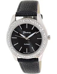 Geneva Platinum Womens 9688.BLACK.SILVER Black Cloth Analog Quartz Watch with Black Dial
