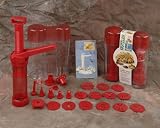 Gourmac Easy Action Cookie Press and Food Decorator in Storage Container, packed assorted Tranlucent Red and Translucent Green 3698