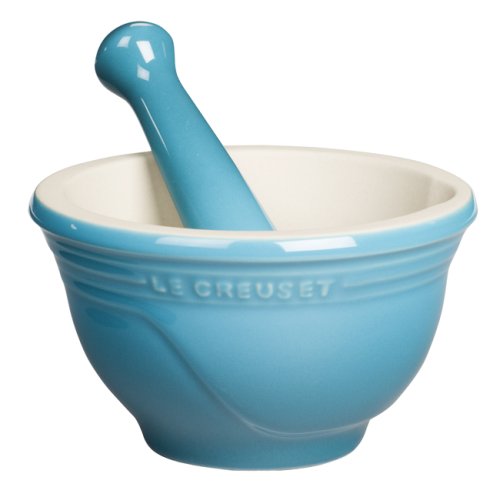 le creuset stoneware 20-ounce mortar and pestle, caribbean