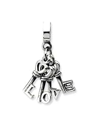 Sterling Silver s Love Keys Dangle Bead by Reflection Beads, Best Quality Free Gift Box Satisfaction Guaranteed