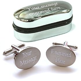 Personalised Chrome / Satin Cufflinks with Personalised Chrome Presentation Case