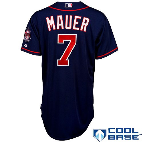 MLB Men's Minnesota Twins Joe Mauer Six Button Cool Base Authentic Road Jersey (Navy, 40/Medium)
