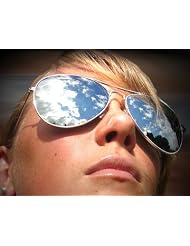 RealGLASS Aviator 70's Style Classic Full Mirror Chrome Silver Sunglasses with Genuine... by 