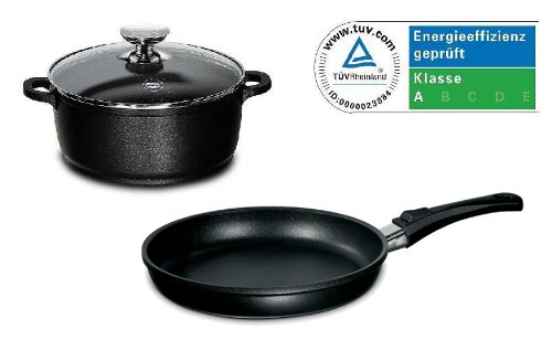 Berndes 298011 Aluguss Kochtopf-Set (Glasdeckel 24 cm Energieeffizienzklasse A, Bratpfanne 28 cm) 2-tlg.