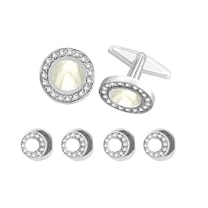 Round Shaped Tuxedo Stud Sets with Center Mop with Surrounding Crystals