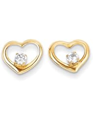 MadiK® 14k Yellow Gold Polished Mini Heart w/CZ Post Earrings