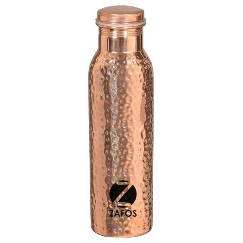 Zafos Hammered Copper Yoga Water Bottle or Thermos Flask 600ml Capacity with 99.5% Purity- Handmade,Joint Free & Leak Proof for Ayurvedic Health Benefits,Sports,Gym,Yoga & Travel
